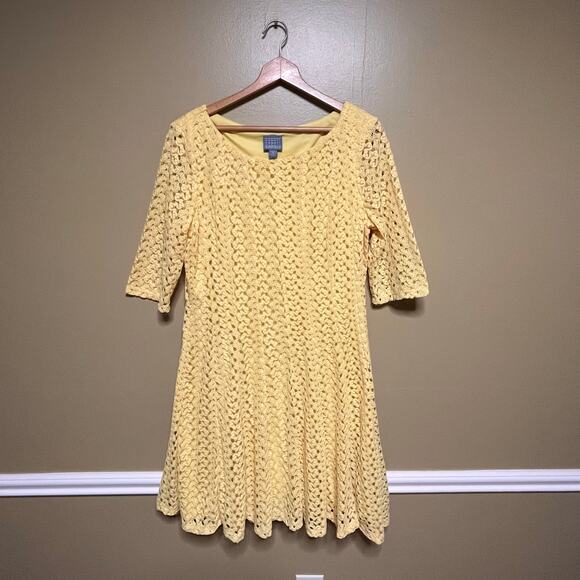 Rabbit Rabbit Rabbit Yellow Mid Length Lace Overlay Dress - Picture 3 of 10
